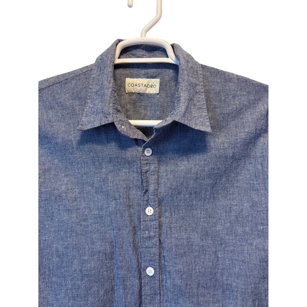 Coastaoro Mens Blue Chambray Long Sleeve Button Down Shirt Large L